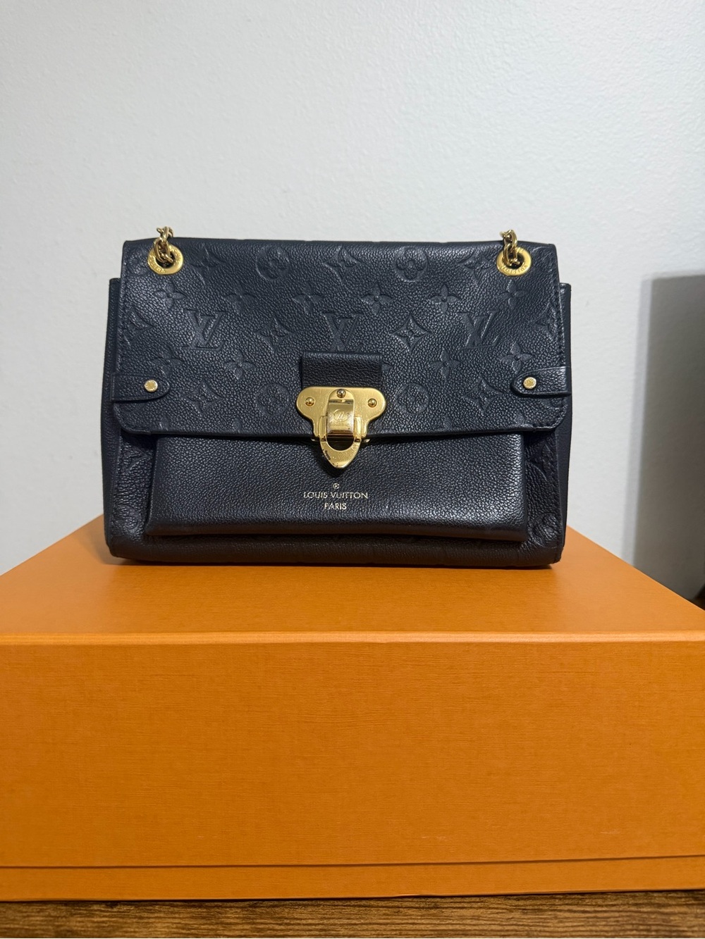Louis Vuitton Black Monogram Embossed Leather Shoulder Bag with Gold Hardware